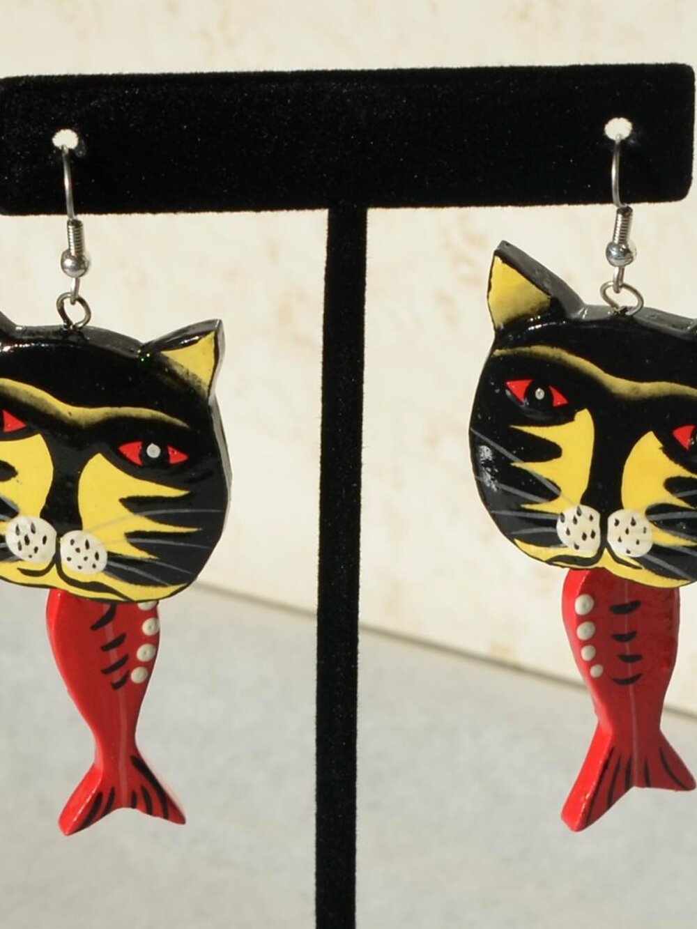 Cat with Fish Pierced Earrings